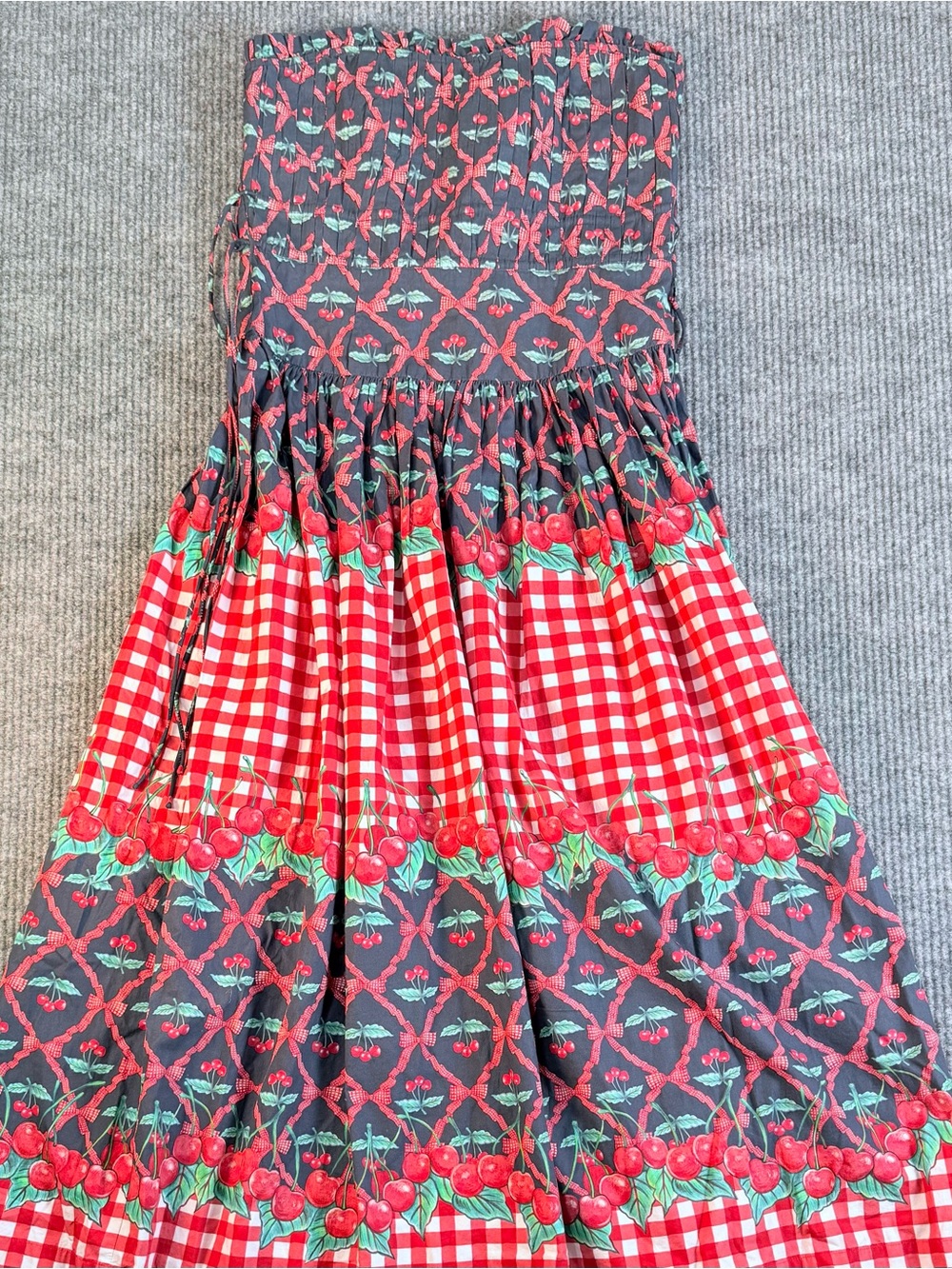 Damson Madder Kelia Cherry Pie Gingham Strapless Cotton Midi Sundress US 8 UK 12 - Picture 8 of 11